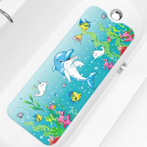 Alfombrilla De Baño Antideslizante De 100 X 40 Cm Para Bebés Y Niños (Delfín) - Diseño De Pvc Transparente - Seguridad Reforzada Con Ventosas Y Goma - Baño Y Ducha - Neuf
