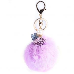 Porte-Cles En Alliage Avec Pendentif En Fausse Perle Et Fleur (Violet) - Neuf