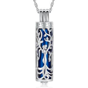 Kal-Collier Urne Cylindrique Pour Cendres, Ange, Arbre De Vie, Bijou Funéraire, Pendentif En Forme De Fiole Cylindrique Creuse, Bijou Souvenir Pour Homme Et Femme, Acier Inoxydable, Pas De - Neuf