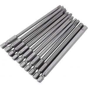 KAL-Embouts De Tournevis Long, 10Pcs 100Mm Long Bits De Tournevis (Fendue + Croix + T&ecirc;te Hexagonale) 1/4 Pouce Embout De Tournevis Bst Magn&eacute;tique &Agrave; Tige Hexagonale - Neuf
