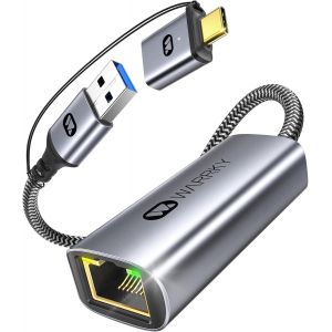 KALANKA-Adaptateur USB Ethernet, 1Gbps, 2-en-1 Adaptateur USB 3.0 et USB-C vers RJ45 R&eacute;seau LAN, Compatible avec MacBook Pro, iPad Pro, iPhone 15, Surface, XPS, Windows, Linux - Neuf