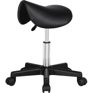 SUBZONAL-Tabouret roulettes Professionnel PU Tabouret Ergonomique Selle De Cheval Anti Mal De Dos &agrave; roulettes Pivotantes Hauteur R&eacute;glable 45,5-60 cm Noir - Neuf