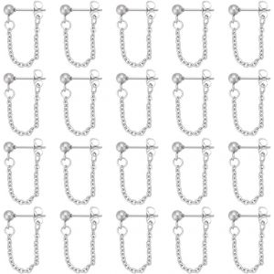 Kal-10 Paire Boucles D'oreilles Boules Acier Inoxydable Avec Cha&icirc;ne Tige Billes Boucles D'oreilles Pendantes &Agrave; Boule M&eacute;talliques Avec Poussoirs D'oreille Boucle D'oreille Pour Femmes - Neuf