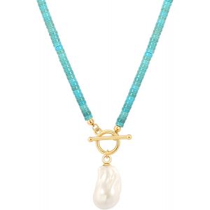 Kales-Collier Avec Pendentif En Or 18 Carats-Perle Baroque-C?ur Gonflé-Turquoise-Pour Femme - Neuf