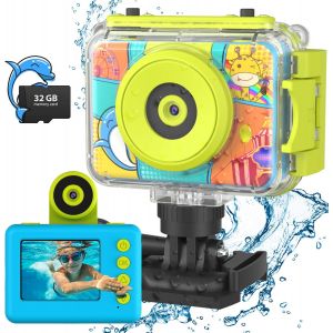 Appareil Photo Enfant &Eacute;tanche, 1080P HD Cam&eacute;ra Video sous-Marine pour Enfants, Appareil Photo Selfie Num&eacute;rique avec Carte SD 32G, Appareil Photo Cadeau pour Filles Gar&ccedil;ons 3-12 Ans - Neuf