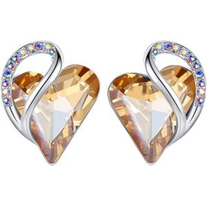 Kalanka-Infini Amour Coeur Boucles D'oreilles Femme Argent, Boucle D'oreille Femme Avec Cristaux De Guérison, Sans Allergie Bijoux Femme Avec Coffret Cadeau - Neuf
