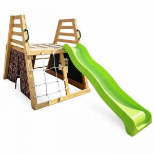 Toboggan Enfant Bois Avec Structure D Escalade Ginger Home Filet Et Tente Aire De Jeux - Neuf