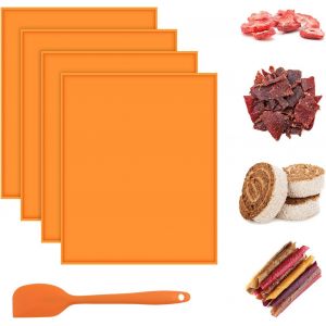 Ayuhr-4 Pièces Feuilles De Déshydrateur En Silicone Avec Bord, Doublure De Plateau De Déshydrateur Alimentaire Antiadhésive, Tapis Cuisson Pour Roulé Suisse Séchoir À Fruits Avec Grattoir (Orange) - Neuf