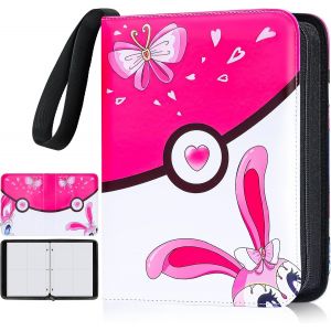 MDY-Classeur de Cartes avec 4 Poches, Album de Cartes Zippé Pouvant Contenir 504 Cartes 63 Porte Cartes Amovibles, Cadeau pour Filles et Garçons(Rose) - Neuf