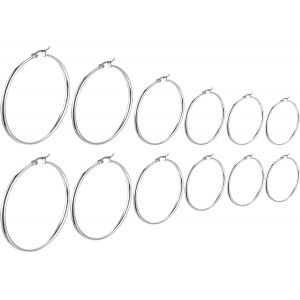 Kal-/5/6 Paires Boucles D'oreilles Femme Acier Inoxydable, Creoles Or Argent Femme, Grandes Creole Cr&eacute;ole Acier Inoxydable, Creoles 20/30/40/50/60/70mm - Neuf