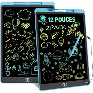 KALTD-2 Pack 12 Pouces Tablettes Graphiques Enfant,Tablette D'&Eacute;criture Lcd Color&eacute;e,Ardoise Magique,Tablette Dessin Avec Fonction De Verrouillage&D'Effacement,Jouet Educatif De Filles Et Gar&ccedil;ons,Bleu - Neuf