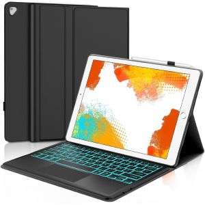 Étui Clavier Avec Trackpad Pour Ipad Pro 12.9"" 2017/2015 (1ère/2ème Génération), Azerty Clavier Rétro-Éclairé Bluetooth Amovible Avec Pavé Tactile Pour Ipad Pro 12.9"" 2017/2015, Noir - Neuf