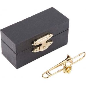 Kjdal-Trombone Cornet Broche,Plaqué Or Trombone Cornet Broche Mini Instrument De Musique Forme Broche Décoration Boîte D'anniversaire(Trombone) - Neuf