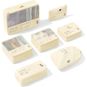 BHHBB-- Organisateur de valise, 7 pièces, cubes de rangement, sacs à vêtements, sacs de voyage, sacs de rangement pour valises, beige - Neuf