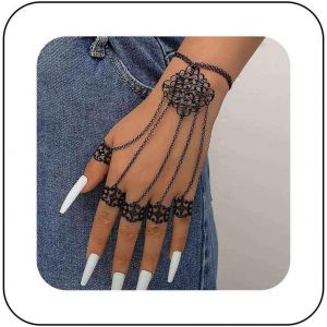 Bracelet Gothique &Agrave; Plusieurs Doigts - Vintage - Cha&icirc;ne &Agrave; Main - Punk Noir - Bracelet Esclave - Cha&icirc;ne &Agrave; Maillons - Harnais &Agrave; Main - Bijoux Pour Femmes Et Filles - Neuf