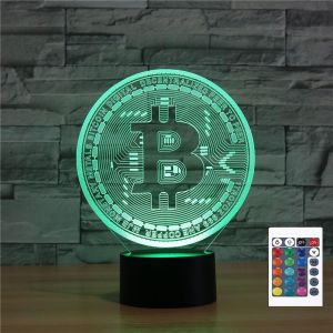 Cheng-Bitcoin Veilleuse Illusion 3d Tactile Lampe De Bureau Avec T&eacute;l&eacute;commande 16 Couleurs Optique Usb Led Veilleuse Pour Enfants Cadeau D&eacute;coration De Chambre - Neuf