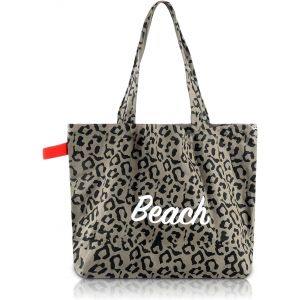 ERSHI-Sac Leopard Femme, Sac de Plage de Grande Capacité 33×52cm, Tote Bag en Toile Réutilisable, Cabas Femme Pratique et Stylé av[8 - Neuf