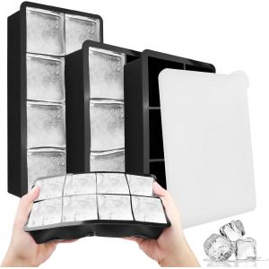 Kal-Lot De 3 Bac A Glacon, Glacons Moule, Bac À Glaçons Avec Couvercle, Bacs Glaçon Silicone, Ice Cube Tray, Pour Whisky, Vin De Fruits, Boissons (6 Compartiments × 2 + 8 Compartiments ×1) - Neuf