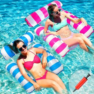 2pcs Flottant Hamac Gonflable, Flotteur Piscine 4 En 1, Inclinable Flotteur Hamac Hamac D'eau Avec Pompe &Agrave; Air Manuelle Jouets De Piscine Pour Plage Partie Vacances - Neuf