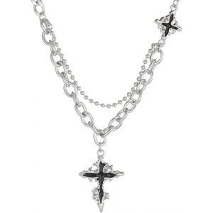 Kal-Collier Croix Pour Homme, Collier Pendentif Croix Avec Cha&icirc;ne, Bijoux Chr&eacute;tiens En Strass Pour Homme/Femme, Cadeau D'anniversaire/No&euml;l/P&acirc;ques/Merci, Argent, Acier Titane + Alliage - Neuf