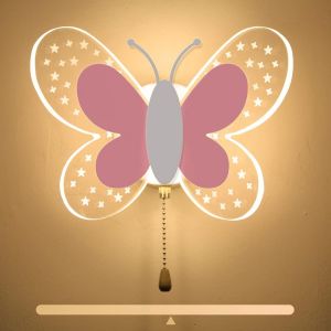 Applique Murale Led Interieur Avec Interrupteur, 16w Lampe Murale Chambre Pour Gar&ccedil;ons Et Filles, Applique De Chevet En Papillon Rose &Eacute;clairage Mural Avec 3 Temp&eacute;rature De Couleur R&eacute;glable - Neuf