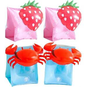 KAL-2 Paires Brassards Gonflables Enfant Avec Motif Fraise & Crabe Jouet D¿Eau Piscine Été Accessoire Coloré Pour Fille Garçon À Partir De 3 Ans Bain Plage Cadeau Vacances Loisirs Extérieurs - Neuf