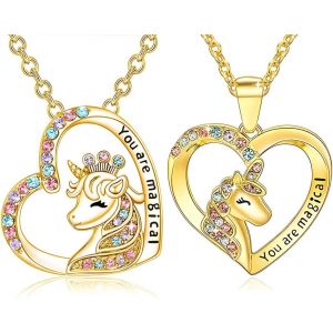 Kal-2 Pcs Collier De Licorne, Cadeaux De Licorne Pour Les Filles Et Les Femmes, Pendentif De Licorne, Cadeaux D'anniversaire Pour Les Épouses, Les S?urs - Collier De Bijoux De Licorne (Or) - Neuf