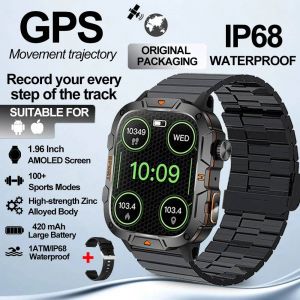 2025 Nouveau Gps Positionnement Satellite Montre Intelligente Lampe De Poche Led 100+Sport 1.96 Hd &Eacute;cran Militaire Surveillance De La Sant&eacute; Montre Intelligente.Black Bamboo Steel.Led Flashlight - Neuf