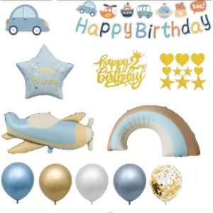 Sjzg-Lot De 30 D&eacute;corations De F&ecirc;te D'anniversaire Pour 1er Anniversaire Gar&ccedil;on - D&eacute;coration D'anniversaire D'enfant - Ours - D&eacute;coration D'anniversaire D'enfant - Ours - Voiture - Arc-En-Ciel - Avion - Neuf