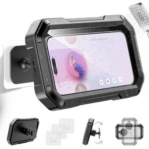 ChicSlick-Support De T&eacute;l&eacute;phone De Douche Etanche - Rotation &Agrave; 360&deg;, Etui D&eacute;tachable Pour T&eacute;l&eacute;phone, Support T&eacute;l&eacute;phone Mural, Accessoires Miroir, Salle De Bain, Baignoire Pour Smartphone 4-6.7&iquest;[X222] - Neuf