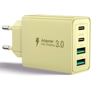 JGD-Chargeur USB C, 40W 4 Port Prise USBC Chargeur Rapide iPhone, 3.1A PD+QC Type C Adaptateur Multi Secteur Chargeur pour iPhone16 15 14 13 12 11 Pro Max X XS XR 8 7 6S Plus Mini SE,iPad,Samsung - Neuf