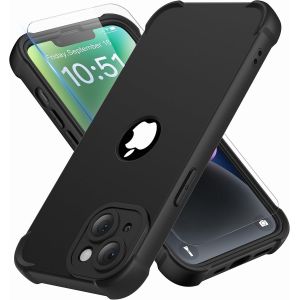 Kal-Coque Pour Iphone 14 Plus + 2 Pièces Verre Trempé Protection Écran, Antichoc Souple Silicone Tpu Arrière Rigide Pc Avant Housse De Protection Pour Iphone 14 Plus Case 6,7"" Noir - Neuf