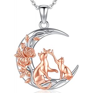 Pendentif Chat Argent 925 Pour Femme,Pendentif Chat Enfant,Bijoux Chat Cadeaux Pour Les Amateurs De Chats Chaîne En Argent De 18"" (Avec Boîte Exquise) - Neuf