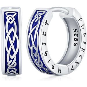 Boucles D'oreilles Viking Rune Pour Hommes Femmes En Argent Sterling 925 Noir Boucles D'oreilles Créoles Viking Nordiques Style Punk Boucles D'oreilles Piercing Boîte Cadeau Pour Hommes Mari - Neuf