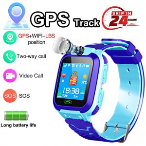 Q12B SIM montre intelligente enfants GPS WIFI appel vid&eacute;o SOS IP67 &eacute;tanche enfant Smartwatch cam&eacute;ra moniteur traqueur localisation t&eacute;l&eacute;phone montre Blue For Kid GPS - Neuf