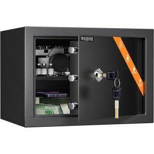 Coffre-Fort Avec 2 Clés, Boîte De Serrure À Clé, 19L Boîte De Sécurité À Domicile/Bureaux, Coffre-Fort En Acier Pour Ranger L'Argent, Bijoux, Médicaments, Téléphones, Passeports, 2[MAT790570] - Neuf