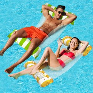 Hamac de piscine, lot de 2 hamacs flottants, lit flottant, chaise longue gonflable 4 en 1, hamac flottant pliable portable, hamac flottant ultra-léger, orange et vert - Neuf