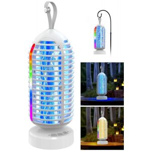 Anti-Mosquito Lamp, Fly Lamp With Usb Rechargeable Battery 4000 Mah, 3000 V Electric Insect Killer With Led, Ipx5 Waterproof For Indoor And Outdoor (White) - Neuf