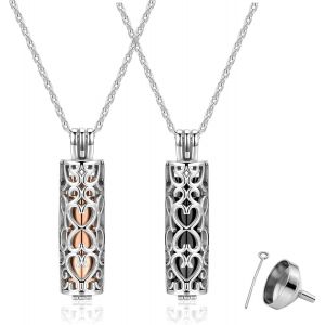 2pcs Colliers Cendres Fun&eacute;raire Urne Pendentif Bouteille Flacon Recipient Ouvrir C?ur Creux Acier Inoxydable Contenant Souvenir Bijoux Cadeau Femme Homme Avec Cha&icirc;ne-Rose Or+Noir - Neuf