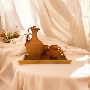 Subzonal-Jarre En Terre Cuite, Pour Purifier Son Eau Naturellement - Avec Deux Tasse Et Un Plateau En Bois - Contenance 2l +Ou-, Taille : 30 Cm. (Sans Peinture) - Neuf