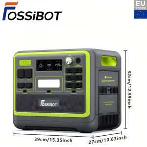 FOSSiBOT F2400 Generateur Electrique Portable, 2048Wh Batterie LiFePO4 Station electrique, 3 Sorties CA 2400W (4800W Pic) 230V Groupe Electrogene Solaire pour Camping, Voyage Maison/Bureau - Neuf