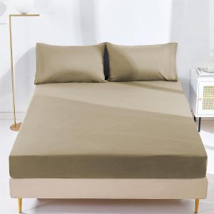 Letnerny-Ar Ware Drap-Housse Double En Microfibre Ultra Douce - Infroissable - 25 Cm De Profondeur - Élastique - Facile D'entretien - Résistant À La Décoloration - Beige - Neuf