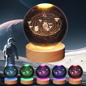 Syst&egrave;me Solaire 3d - Veilleuse Boule De Cristal - 8,9 Cm - 7 Couleurs Changeantes - Lampe De D&eacute;coration De Chambre &Agrave; Coucher - Cadeau De No&euml;l - Cadeau D'anniversaire Pour Gar&ccedil;ons Et Filles (Lampe - Neuf