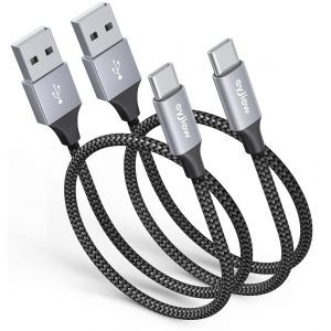 TRAHOO-Lot de 2 Cable USB C 0.5M Court, C&acirc;ble USB A vers USBC Charge Rapide Nylon Tress&eacute; Type C 3A Chargeur pour iPhone 16 Plus Pro Max 15,Redmi 14C A3 Note 13 12 P60 P50 Manette PS5 (50CM) - Neuf