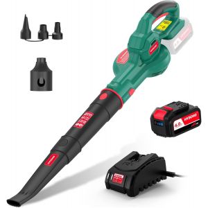 MEVRONISSHOP-Souffleur Batterie, 223km/h Souffleur de Feuilles, 18V 4,0Ah Batterie, avec Buse de Gonflable 3pcs, Souffleur sans Fil L&eacute;g&egrave;re et Ergonomique, Id&eacute;al pour Le Jardin - Neuf