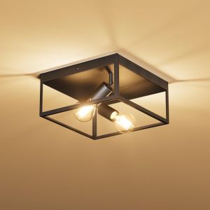 Subzonal-Plafonnier Avec 2 Luminaires Vintage, E27 &Eacute;clairage De Plafond, R&eacute;tro Industriel Luminaire Plafonnier,Noir M&eacute;tal Lampes De Plafond Pour Couloir, Chambre, Cuisine (Ampoule Non Incluse) - Neuf