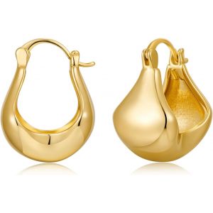 Kal-Boucles D'oreilles Créoles Épaisses En Or Pour Femme - Créoles En Filigrane - Légères À Facettes - Boucles D'oreilles Rondes Épaisses Simples, Laiton - Neuf