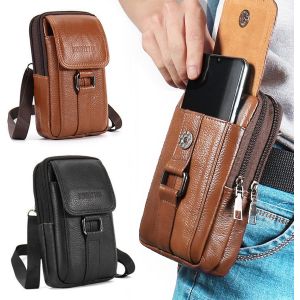 AER-Étui de Ceinture Pochette Téléphone Holster, Grande Pochette Smartphone, Sacoche Ceinture Homme, Pochette Telephone Portable, Sac Bandoulière Homme, Multi-usages Taille Sac (Brun Jaune) - Neuf