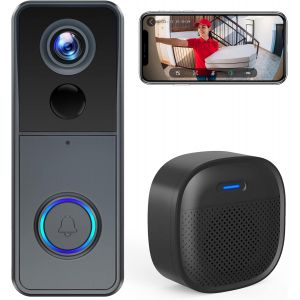 1080P Hd Sonnette Sans Fil Avec Caméra, Exterieur Etanche, Visiophone Sans Fil Avec Carillon Détection De Mouvement Pir, Vision Nocturne, Audio Bidirectionnel, Ip66 Étanche - Neuf