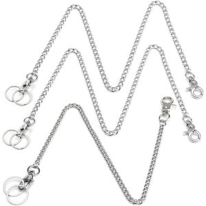TIANYI-3 Pièces Chaîne Kit, Long Porte-clés avec Deux Pinces pour Homard et Deux Porte-clés, Argent Chaîne de Poche pour Femmes Hommes, Chaîne pour Portefeuille pour Jeans, Pantalons, Sacs - Neuf